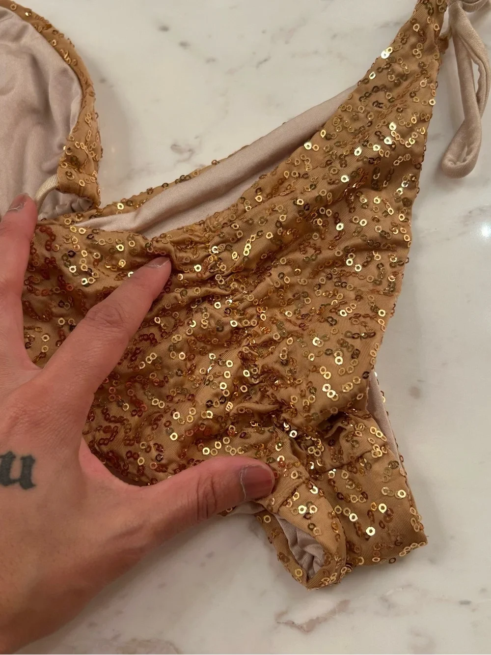 Vintage Y2K Syrup Gold Sequin Triangle Bikini Set